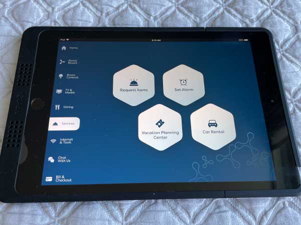 Universal's Adventura Hotel in room control and info iPad